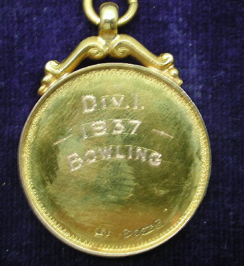 1930s VINTAGE SOLID GOLD FOOTBALL & CRICKET MEDALS  